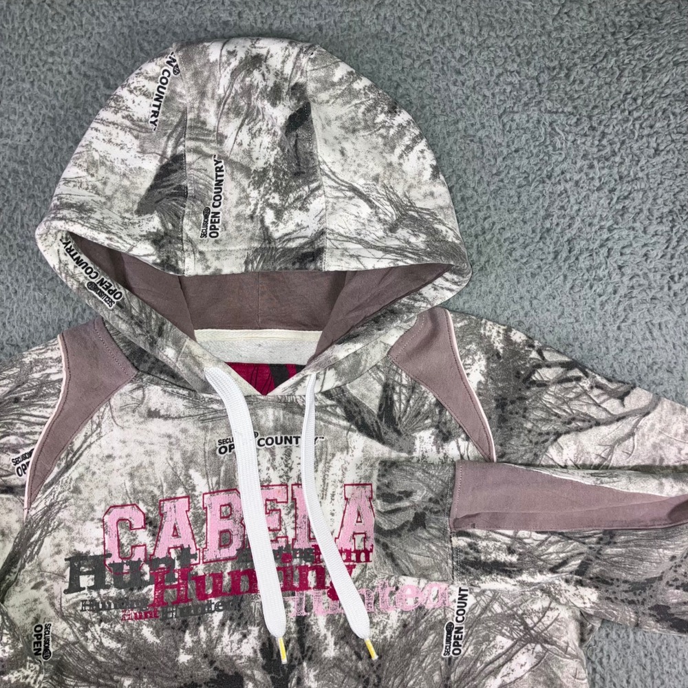 Cabela's Hoodie Women‎ L Seclusion Open Country Snow Camo Pink Graphic Outdoor